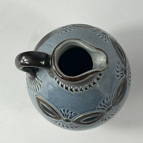 German Blue Flower Oil Cruet Signed Pottery Vintage Unique Tableware Handarbeit - Picture 5 of 9